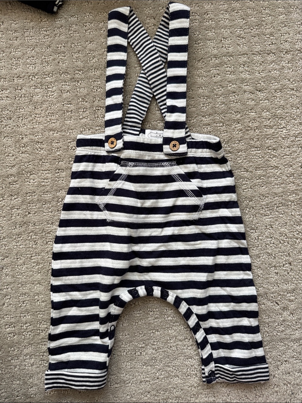Mud Pie Navy and White Striped Suspender One-Piece